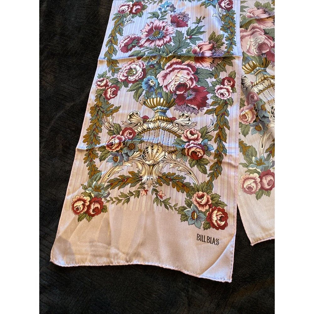 Vintage Bill Blass Silk Scarf For Baar And‎ Beards Japan Purple Floral 58 x 11"